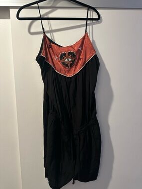 Black Scotch and Soda Romper with Red Embroidered Yoke